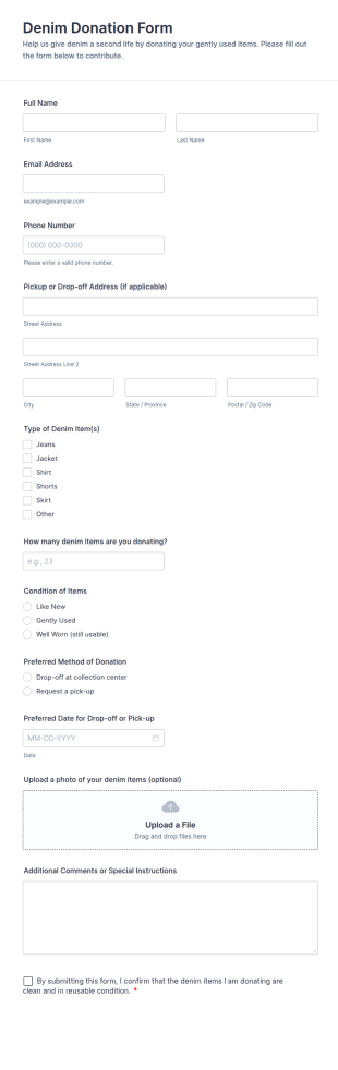 Denim Donation Form Template