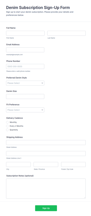 Denim Subscription Sign Up Form Template