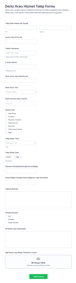 Deniz Hizmet Talep Form Şablonu
