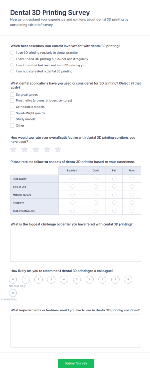 Dental 3D Printing Survey Form Template