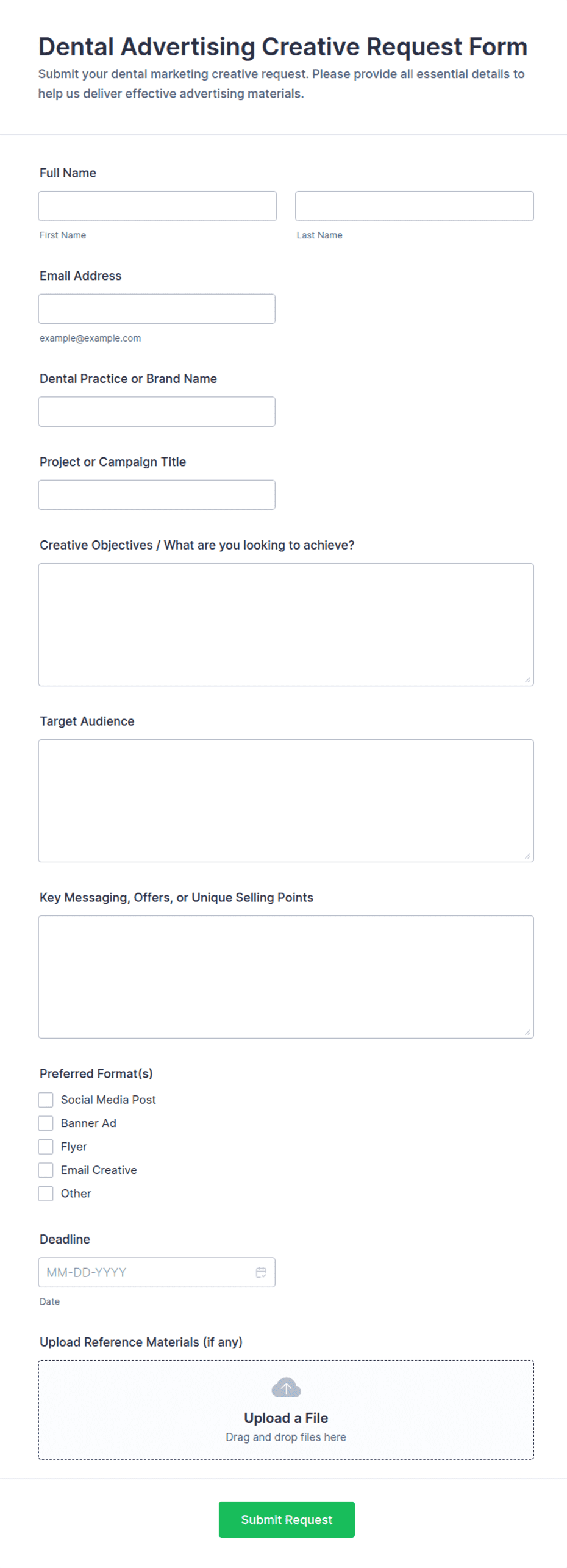 Dental Advertising Creative Request Form Template | Jotform