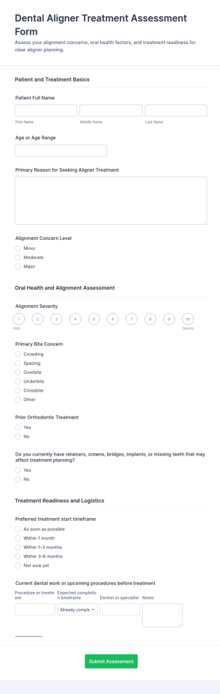 Dental Aligner Treatment Assessment Form Template