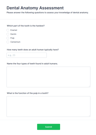Dental Anatomy Assessment Form Template