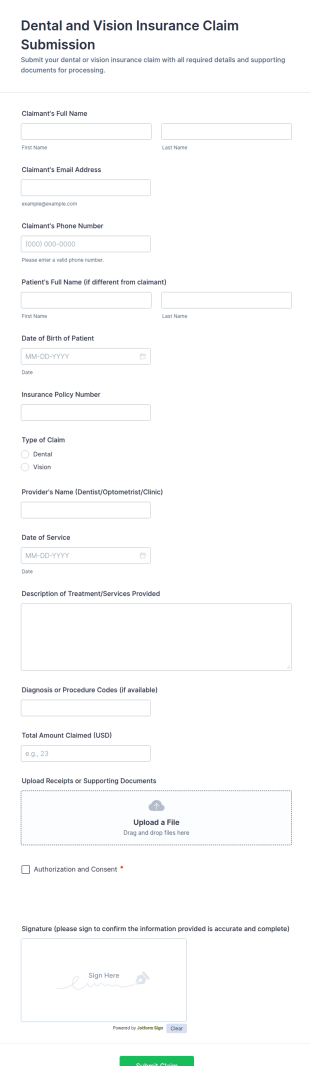 Dental And Vision Insurance Claim Submission Form Template