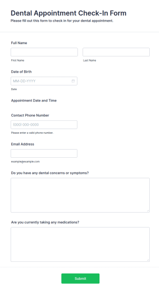 Dental Appointment Check In Form Template