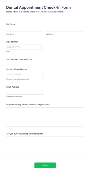 Dental Appointment Check In Form Template