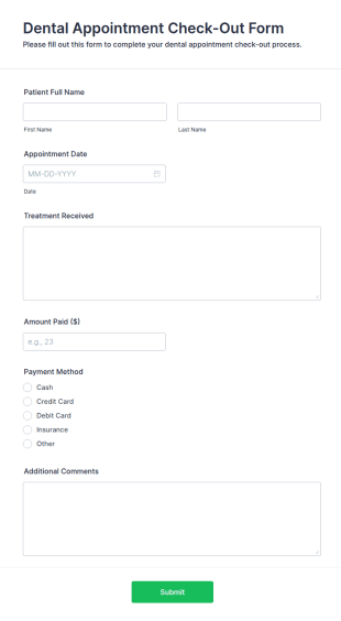 Dental Appointment Check Out Form Template