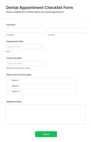 Dental Appointment Checklist Form Template