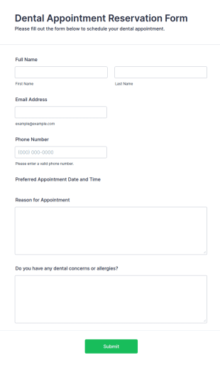 Dental Appointment Reservation Form Template