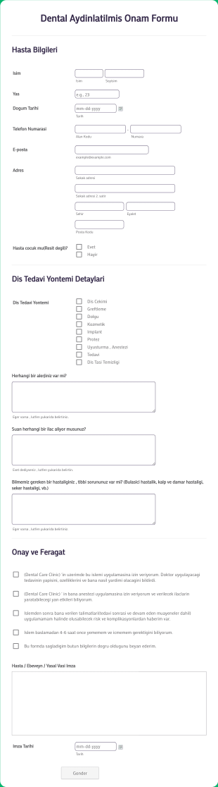 Dental Aydinlatilmis Onam Form Template