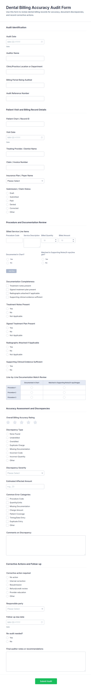 Dental Billing Accuracy Audit Form Template