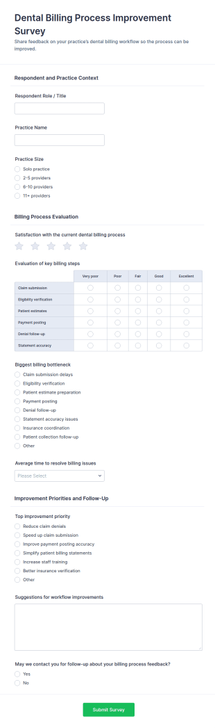 Dental Billing Process Improvement Survey Form Template