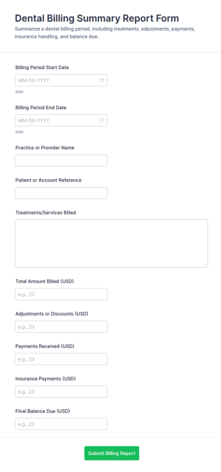 Dental Billing Summary Report Form Template
