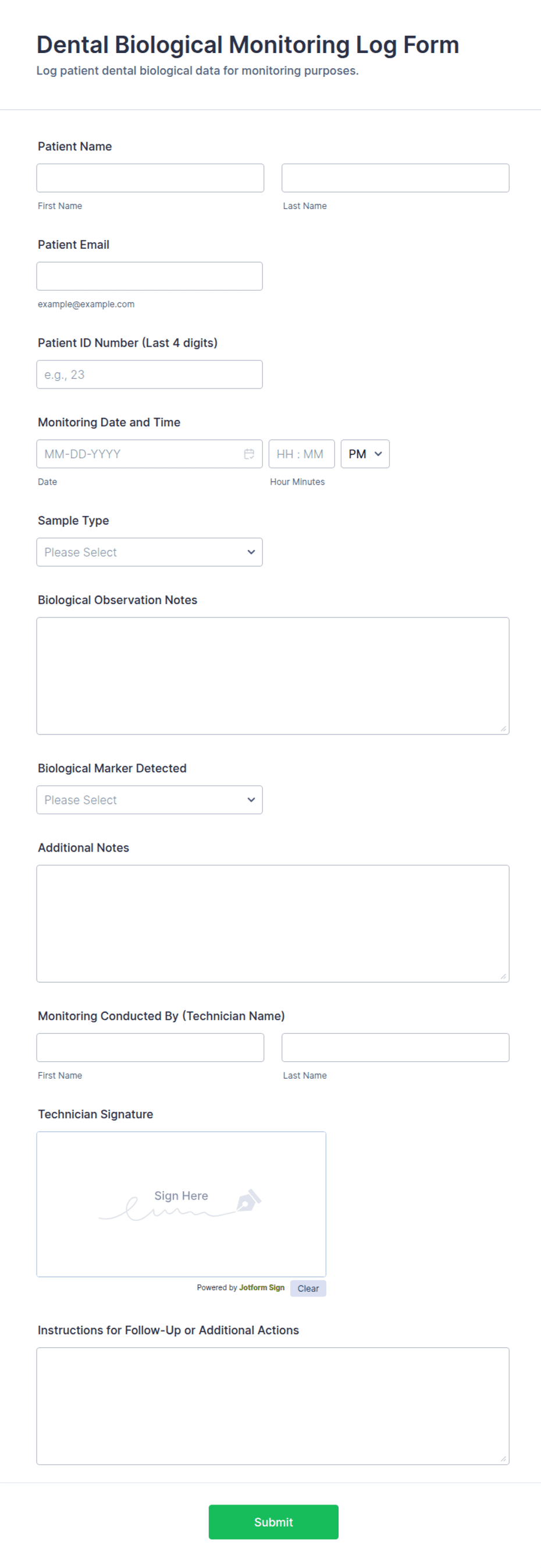 Dental Biological Monitoring Log Form Template | Jotform