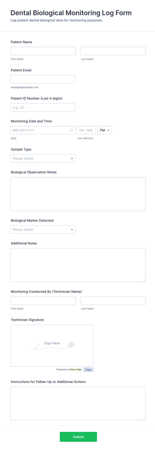 Dental Biological Monitoring Log Form Template