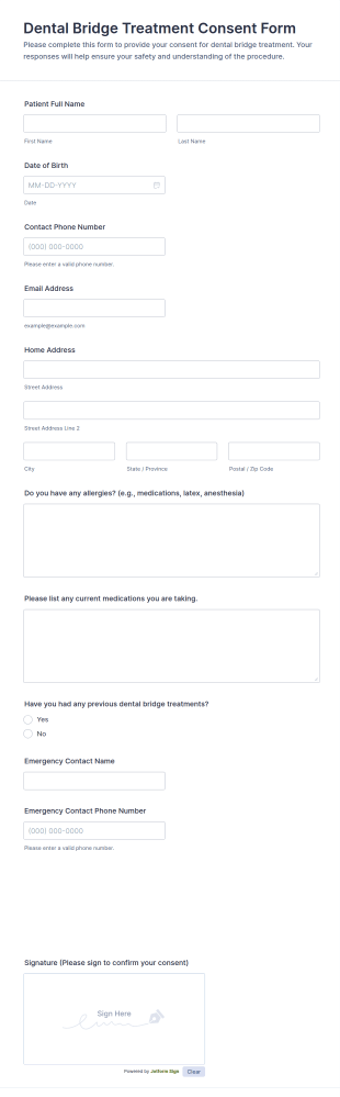 Dental Bridge Treatment Consent Form Template