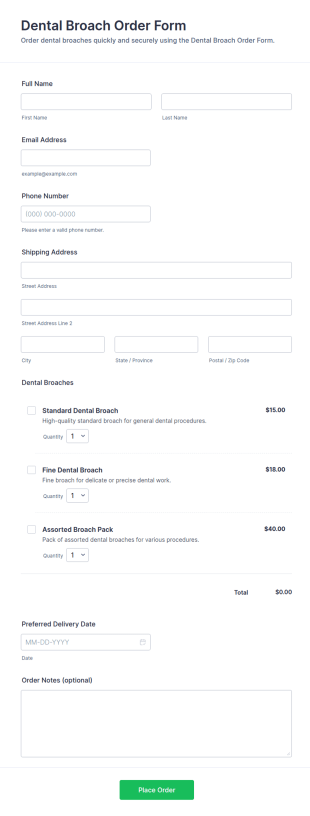 Dental Broach Order Form Template
