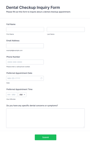 Dental Checkup Inquiry Form Template