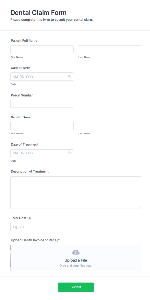 Dental Claim Form Form Template