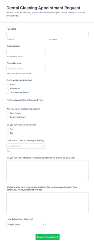Dental Cleaning Appointment Request Form Template