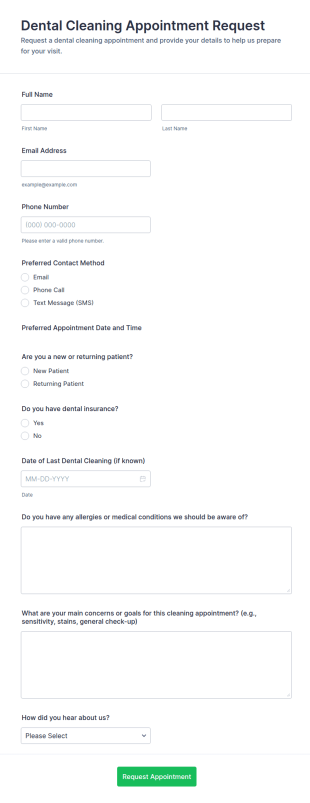 Dental Cleaning Appointment Request Form Template