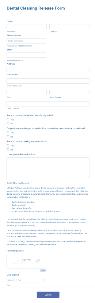 Dental Cleaning Release Form Template