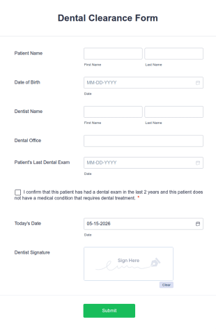 Dental Clearance Form Template