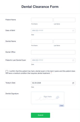 Dental Clearance Form Template