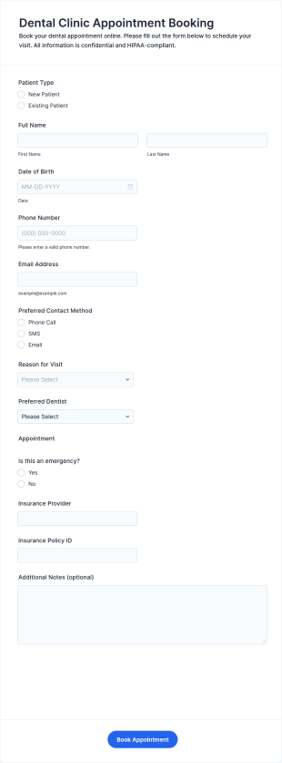 Dental Clinic Appointment Booking Form Template
