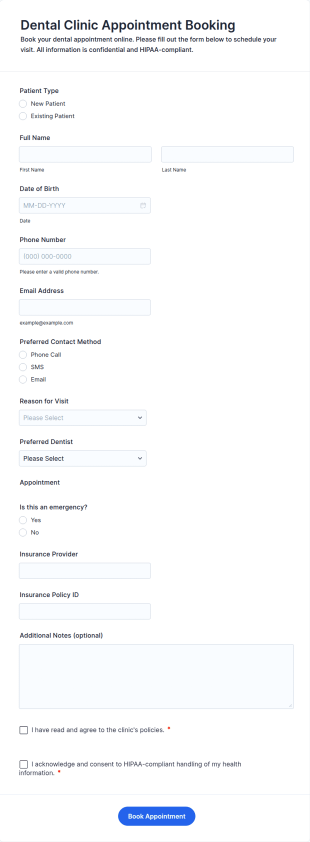 Dental Clinic Appointment Booking Form Template
