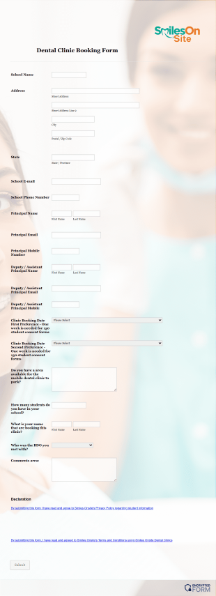 Dental Clinic Booking Form Template