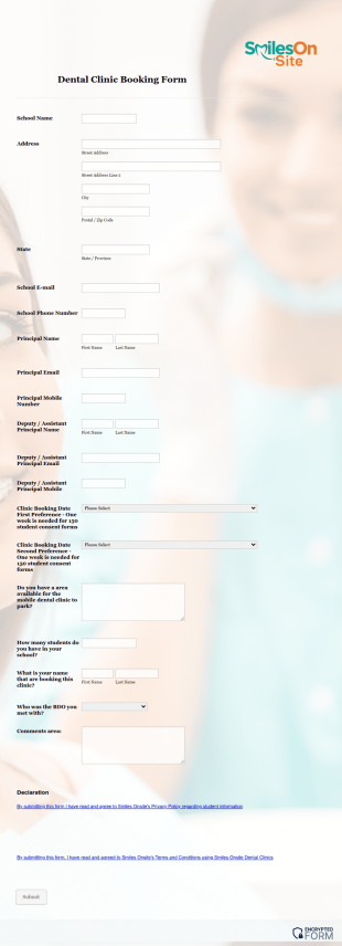 Dental Clinic Booking Form Template