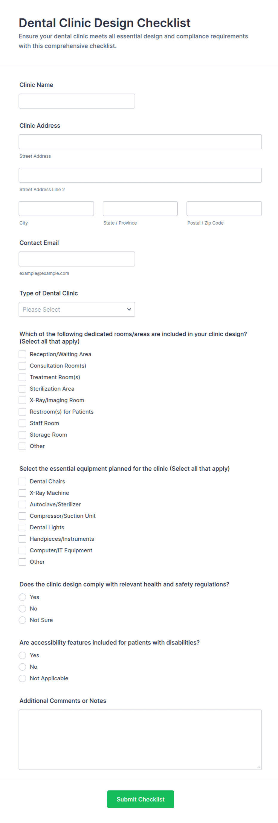 Dental Clinic Design Checklist Form Template | Jotform