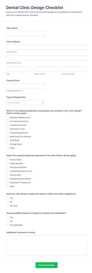 Dental Clinic Design Checklist Form Template