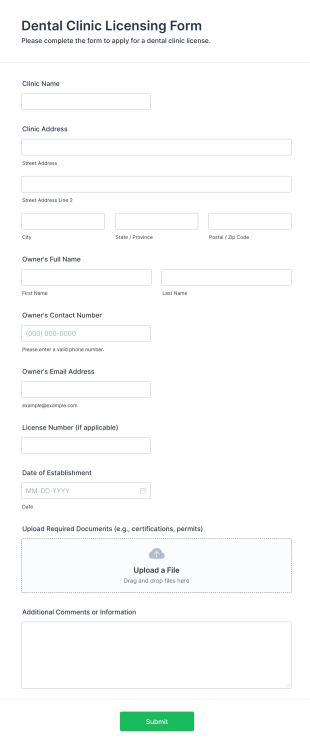 Dental Clinic Licensing Form Template