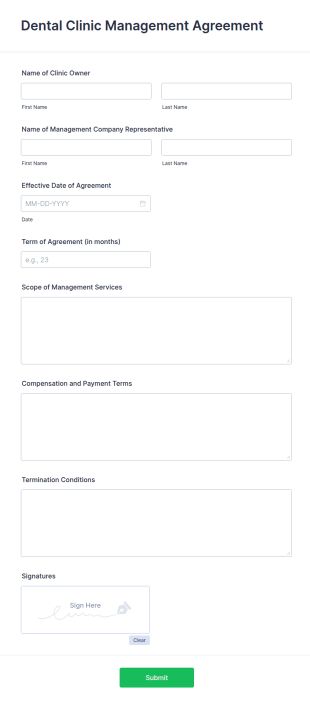 Dental Clinic Management Agreement Form Template