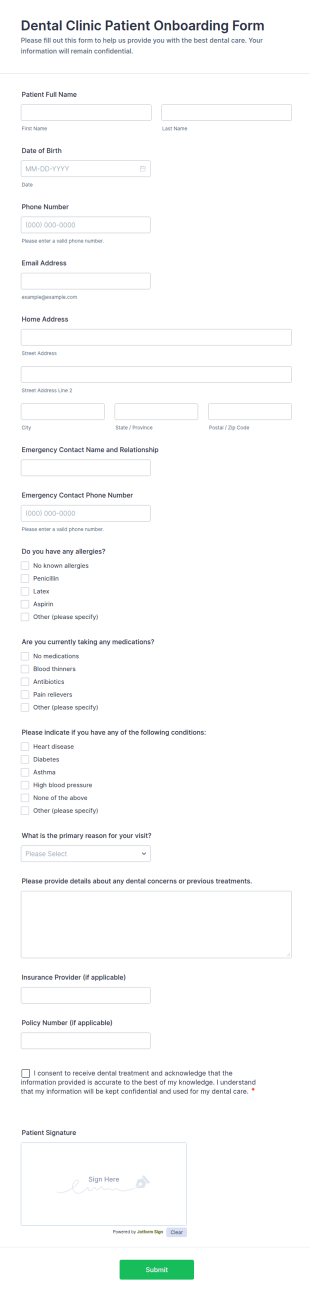 Dental Clinic Patient Onboarding Form Template