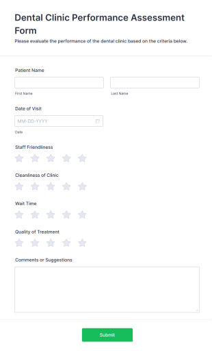 Dental Clinic Performance Assessment Form Template
