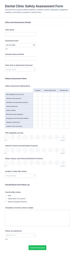 Dental Clinic Safety Assessment Form Template