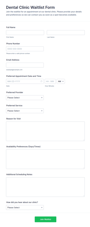 Dental Clinic Waitlist Form Template