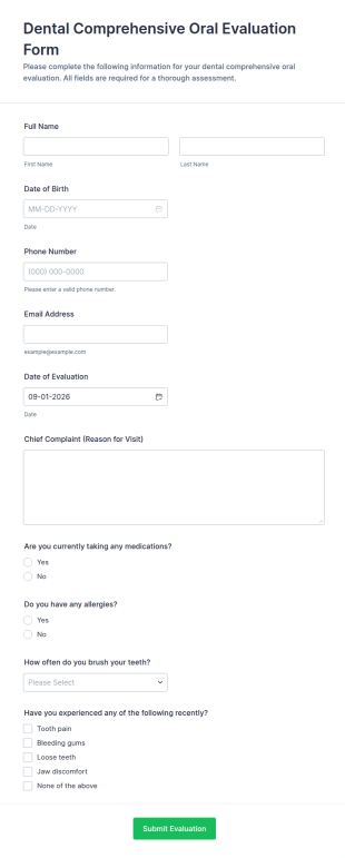 Dental Comprehensive Oral Evaluation Form Template