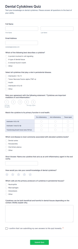 Dental Cytokines Quiz Form Template