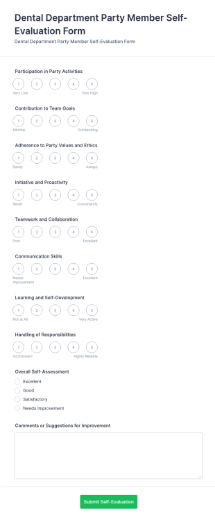 Dental Department Party Member Self Evaluation Form Template