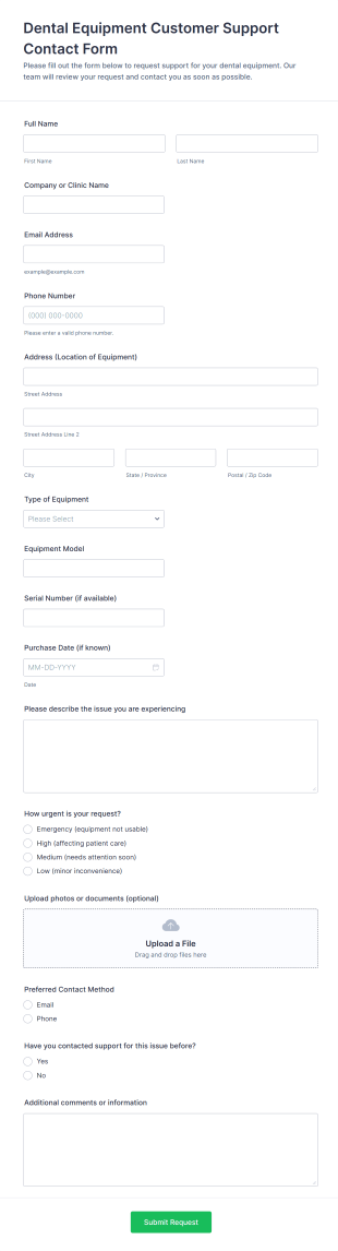 Dental Equipment Customer Support Contact Form Template