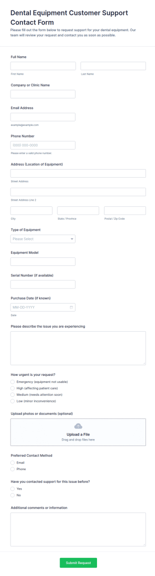 Dental Equipment Customer Support Contact Form Template