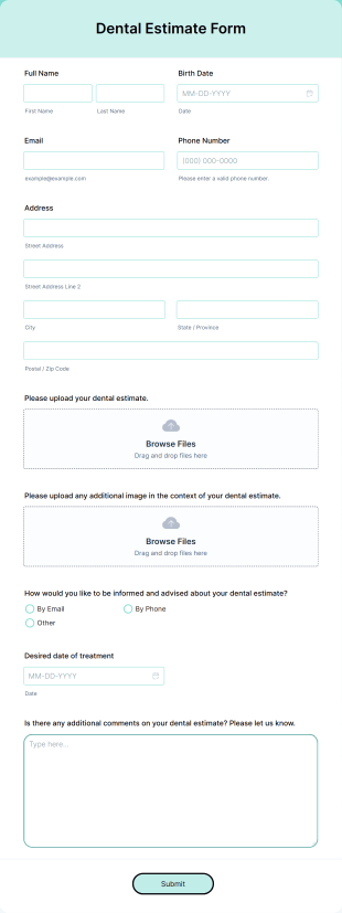 Dental Estimate Form Template