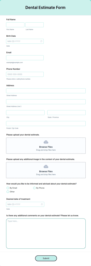 Dental Estimate Form Template