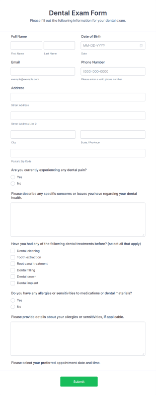 Dental Exam Form Template