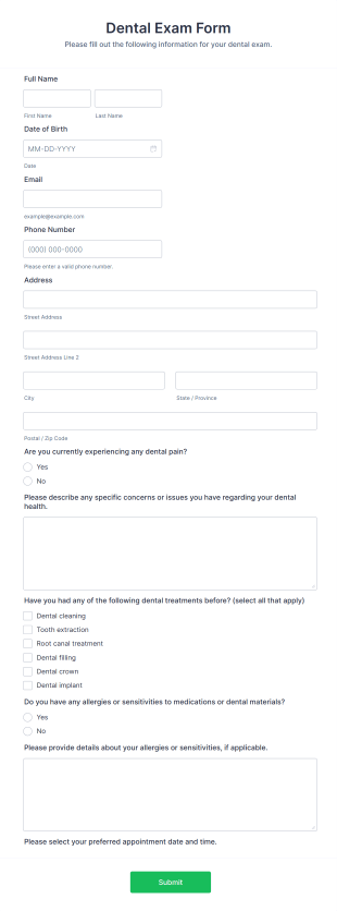 Dental Exam Form Template