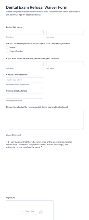 Dental Exam Refusal Waiver Form Template